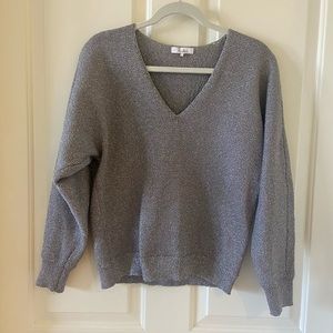 Parker Women’s V Neck Sweater Metallic Silver Glitter Size Small